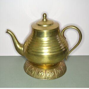 Asian Brass Teapot Vintage Made In Korea On Decorative Base